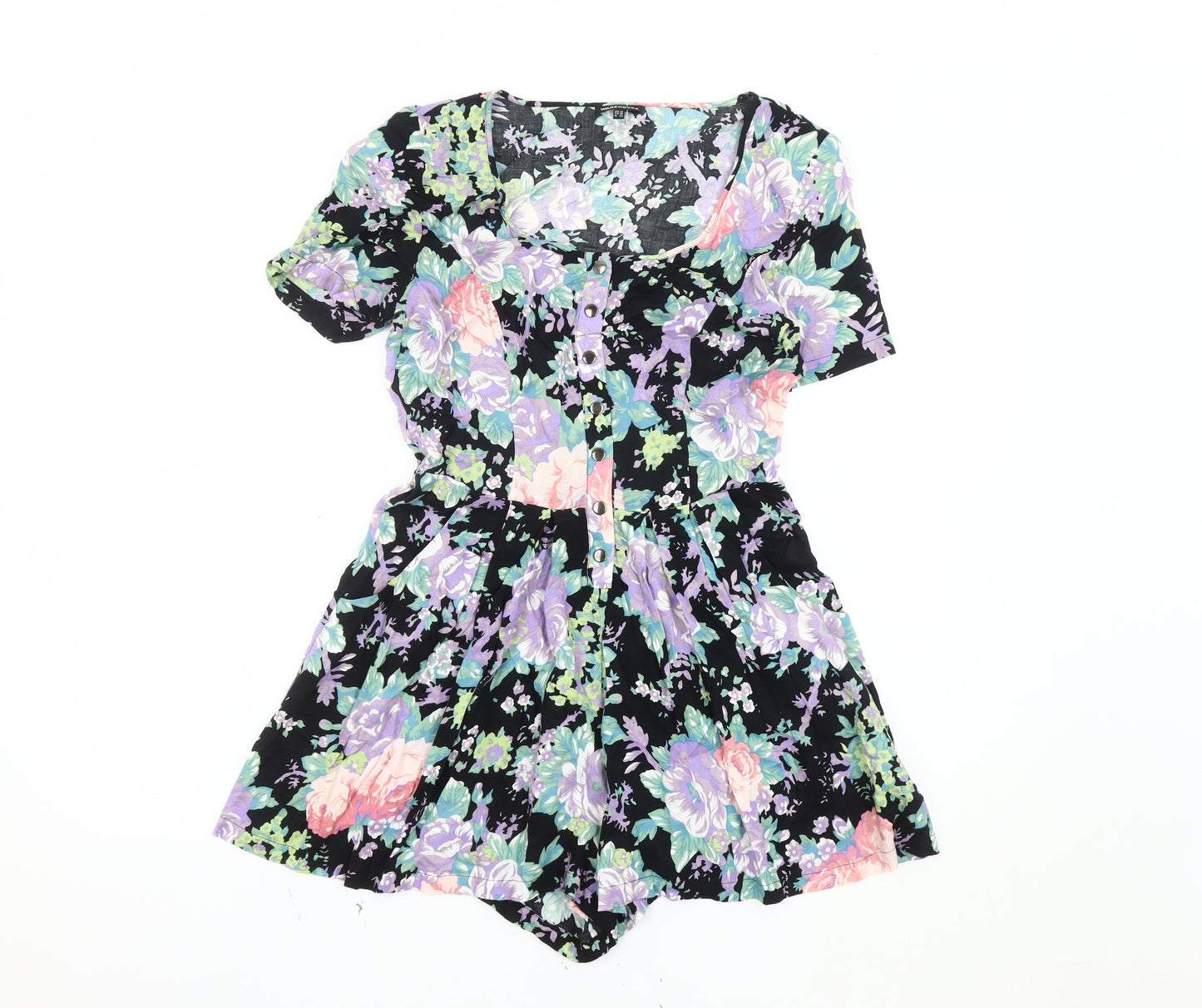 Warehouse Women's Black Floral Playsuit UK 10, Short Sleeve