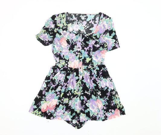 Warehouse Women's Black Floral Playsuit UK 10, Short Sleeve