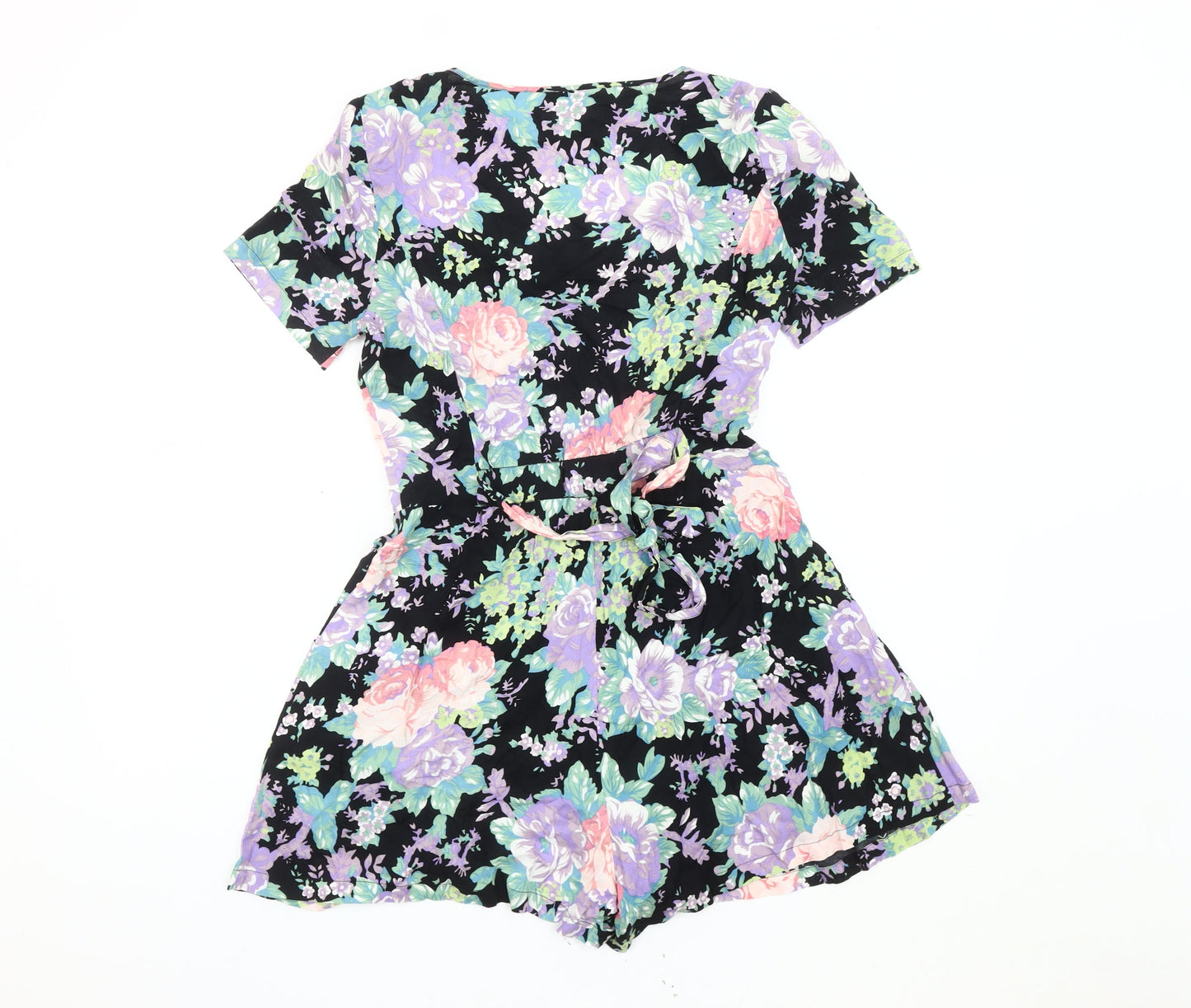 Warehouse Women's Black Floral Playsuit UK 10, Short Sleeve