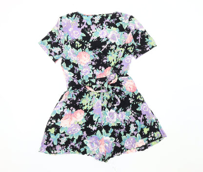 Warehouse Women's Black Floral Playsuit UK 10, Short Sleeve