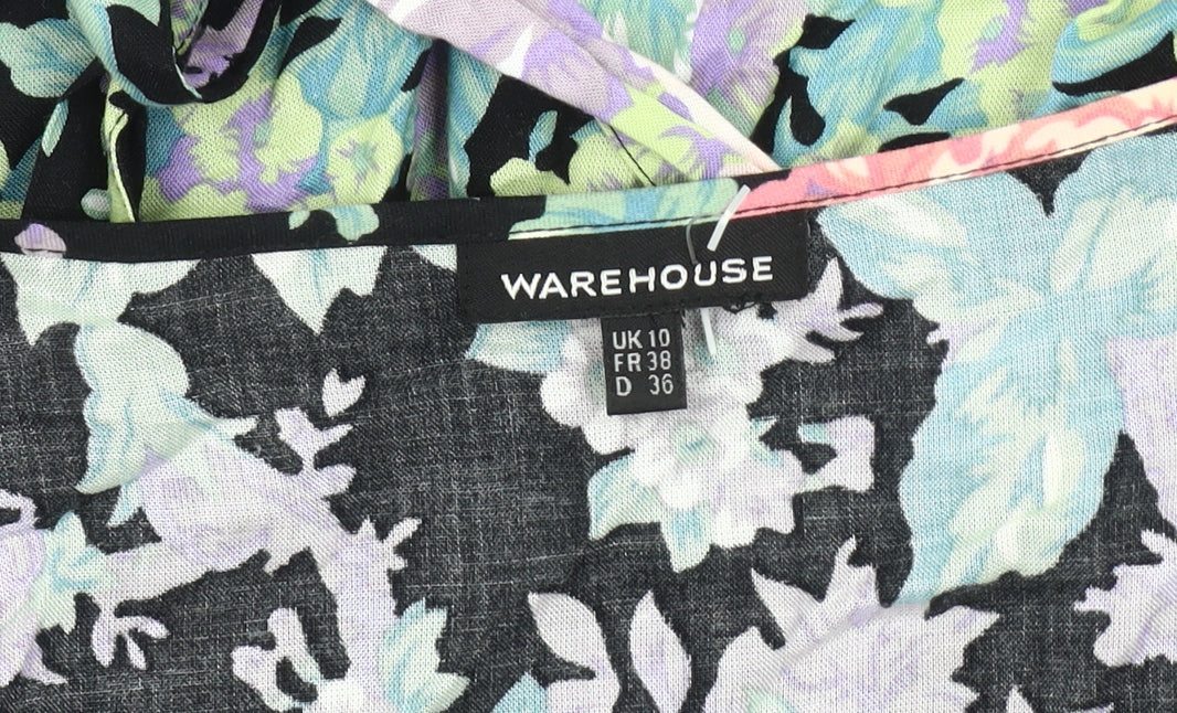 Warehouse Women's Black Floral Playsuit UK 10, Short Sleeve