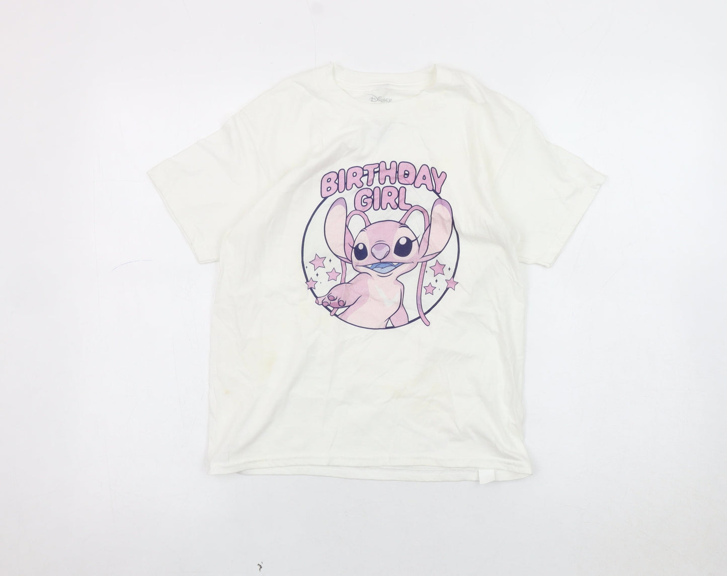 Disney Girls White Lilo & Stitch Birthday T-Shirt M