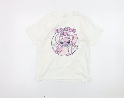 Disney Girls White Lilo & Stitch Birthday T-Shirt M