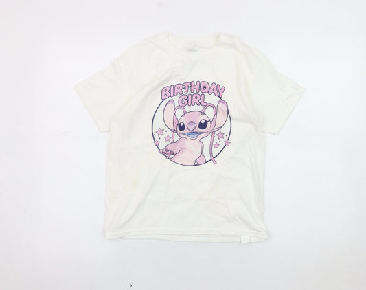 Disney Girls White Lilo & Stitch Birthday T-Shirt M
