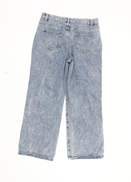 PrettyLittleThing Women's Blue Wide-Leg Distressed Jeans