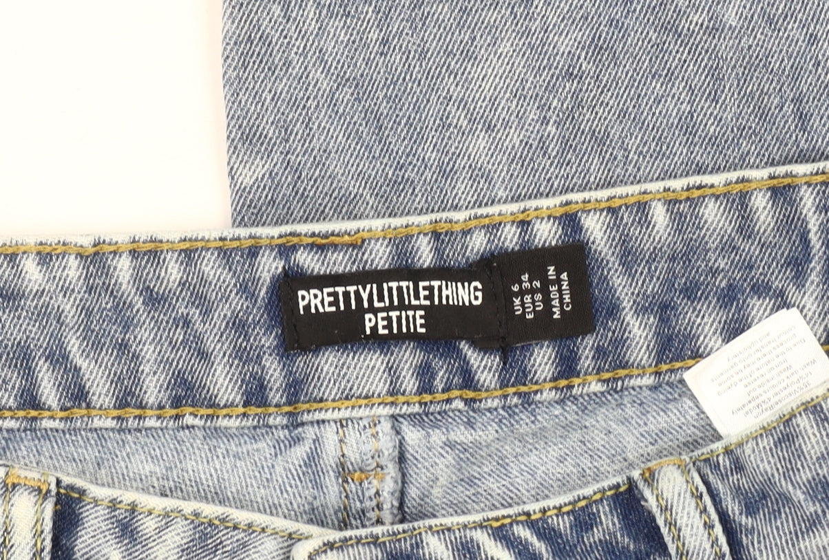 PrettyLittleThing Women's Blue Wide-Leg Distressed Jeans