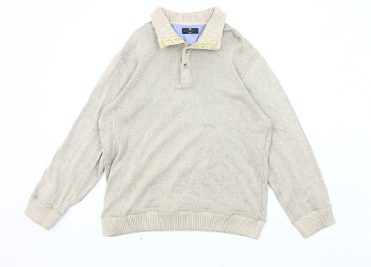Marks and Spencer Men's Beige Henley Jumper L