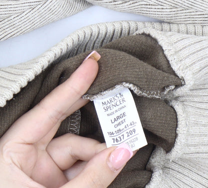 Marks and Spencer Men's Beige Henley Jumper L