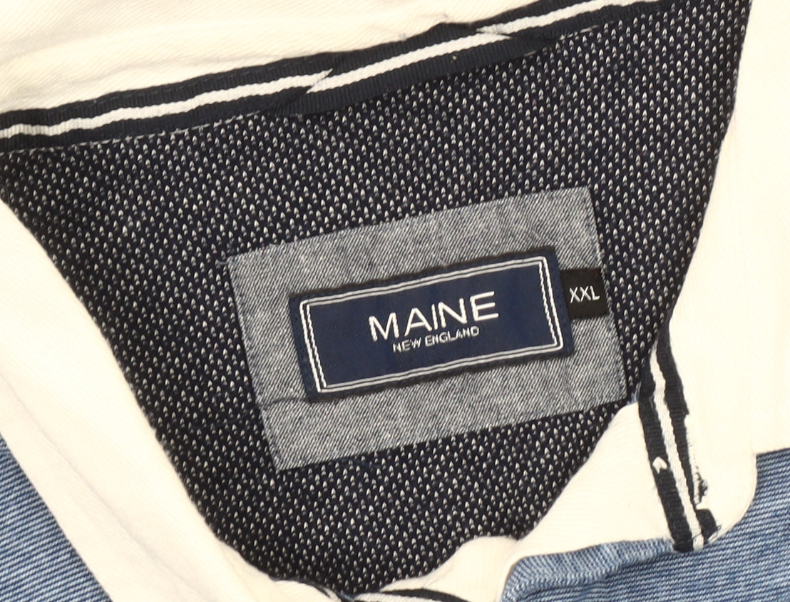 Maine New England Men's 2XL Blue Striped Polo Shirt