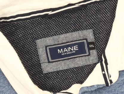 Maine New England Men's 2XL Blue Striped Polo Shirt
