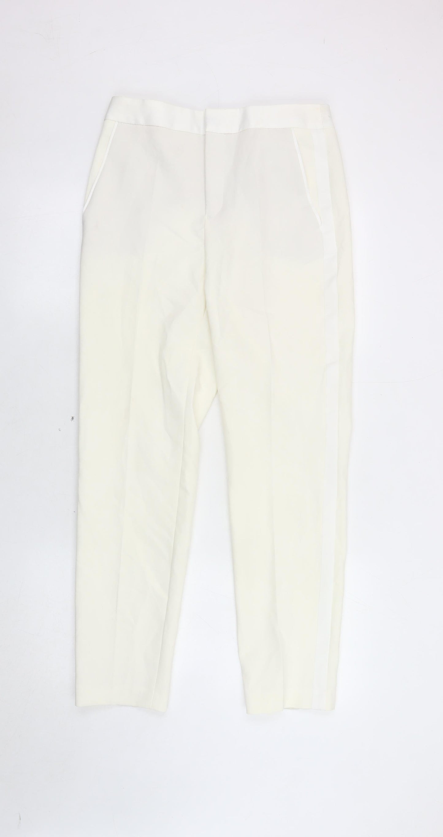 Womens UK Size S Zara Regular Fit Casual Workwear Ivory Trousers