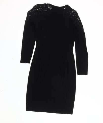 Whistles Women's Black Dress Size 10 with Lace Accents