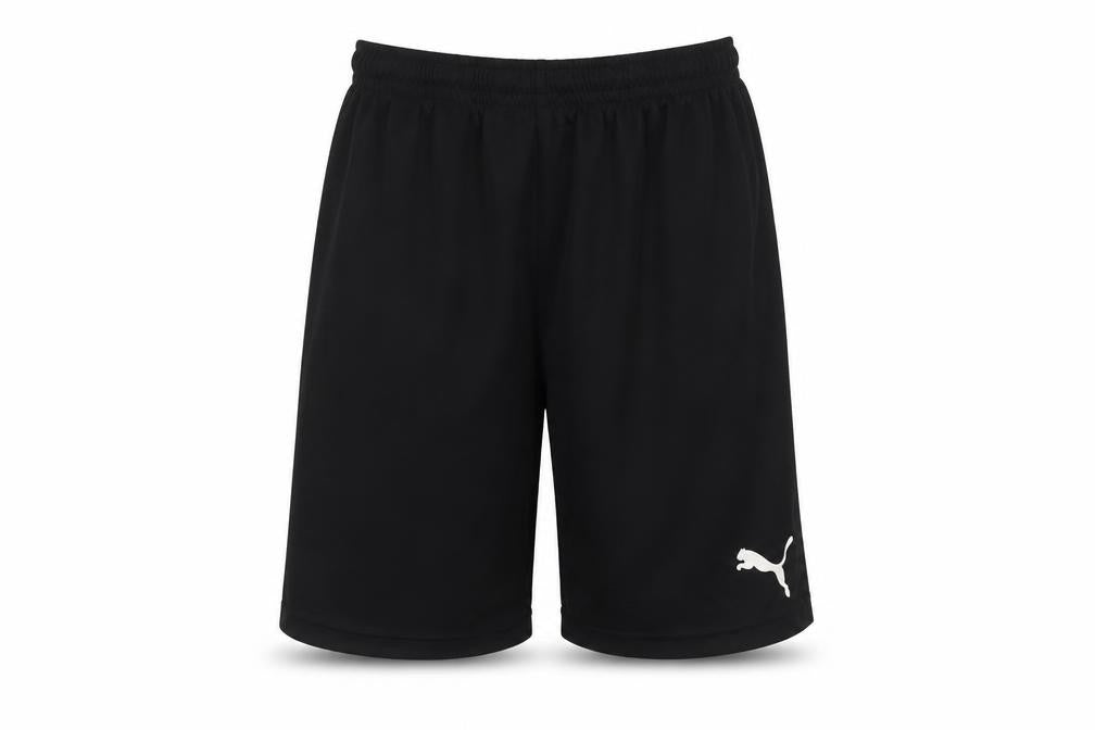 Front view of Puma boys’ black athletic shorts -, size S, lightweight for summer