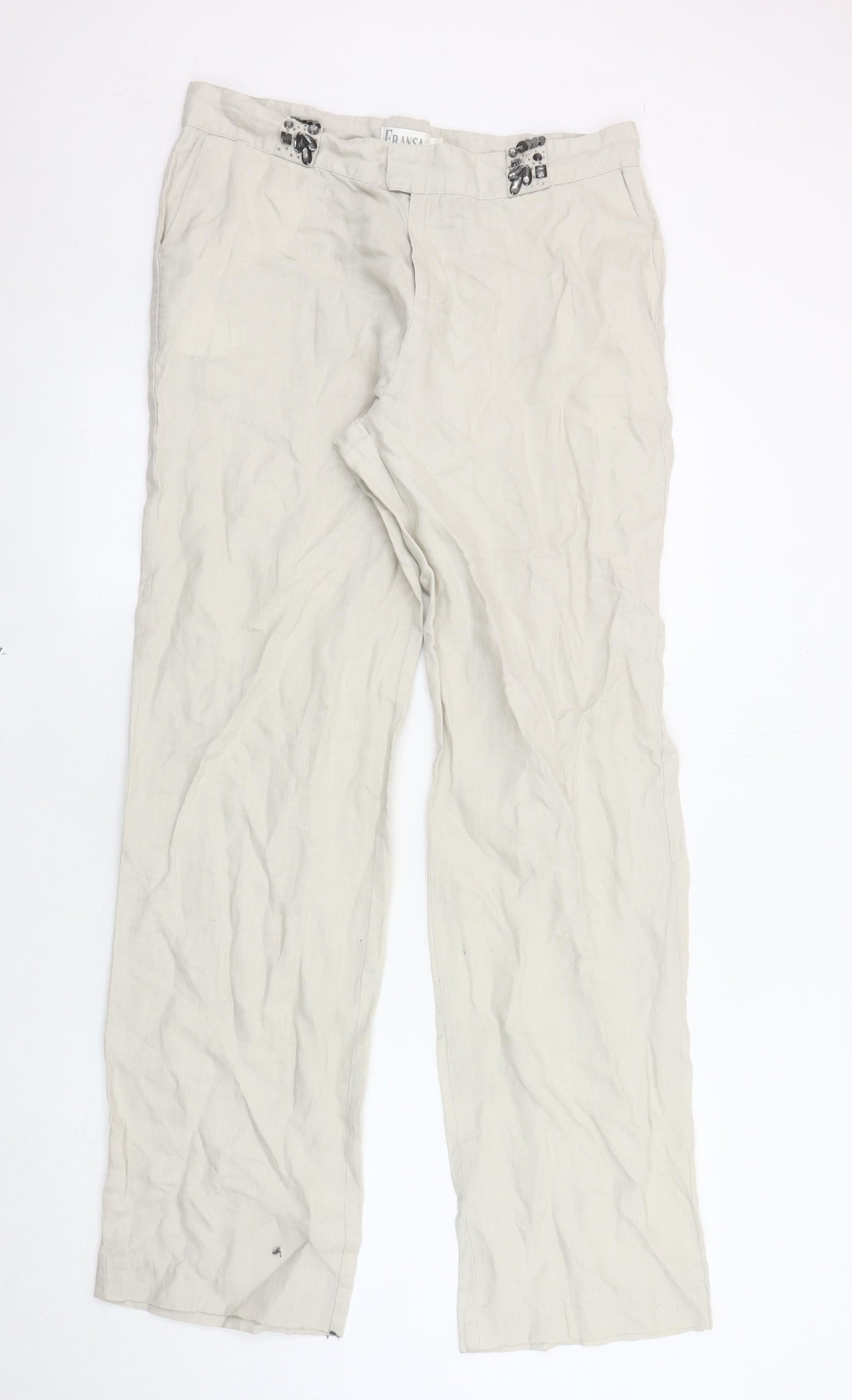Fransa Women's Beige Straight Trousers L