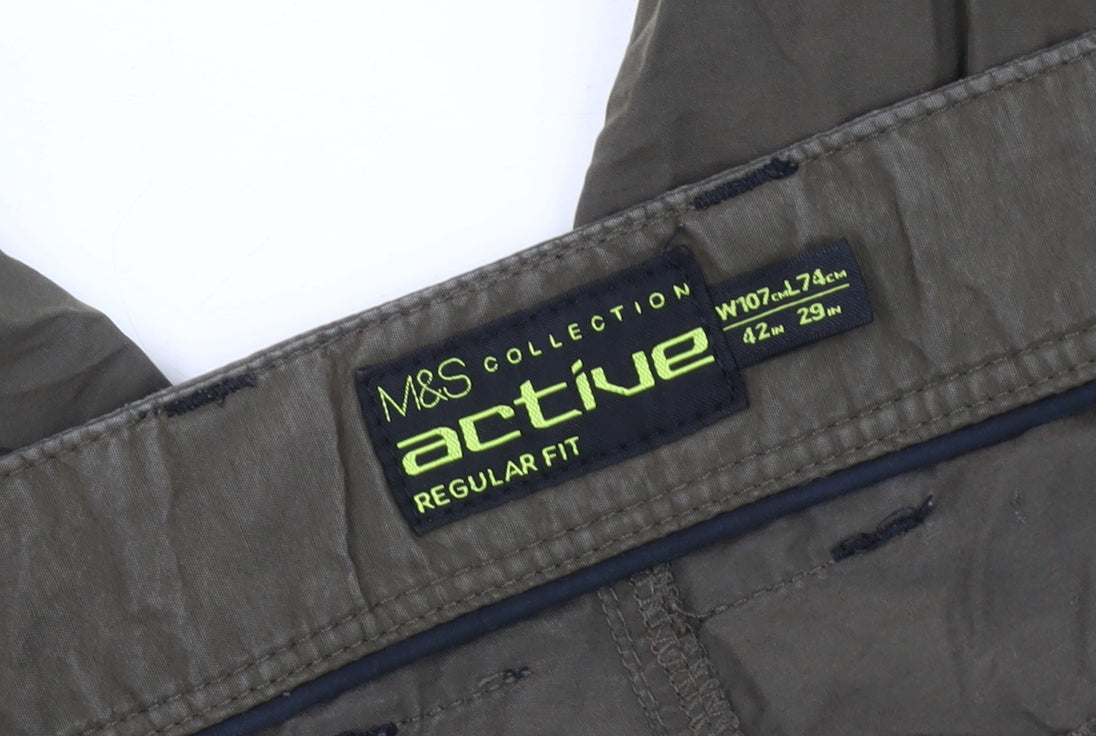 Marks and Spencer Men's Green Walking Trousers, Size 42, Regular Fit