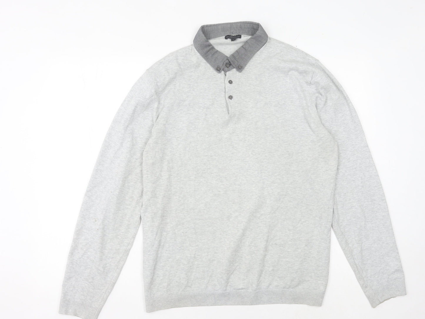 Next Men's Grey Long Sleeve Polo - Size L