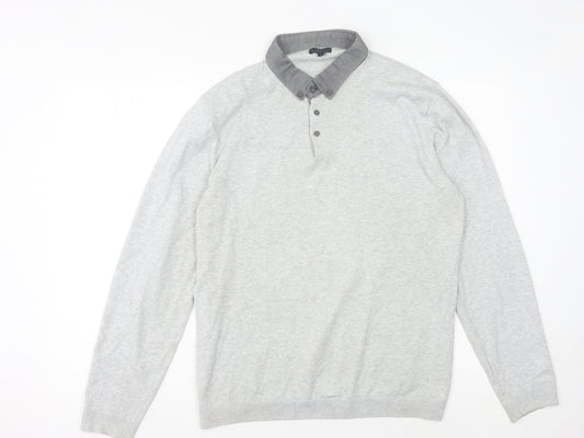 Next Men's Grey Long Sleeve Polo - Size L