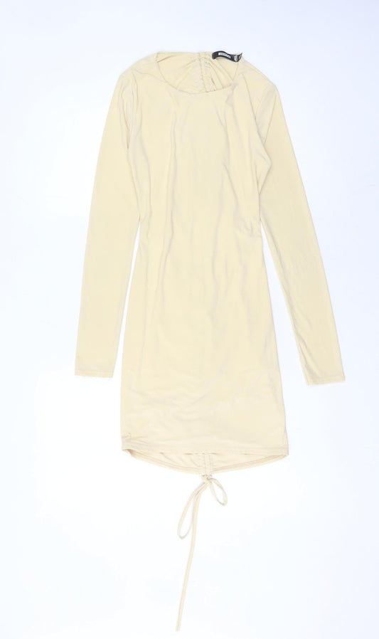 Missguided Women's Beige Long Sleeve Bodycon Dress Size 8