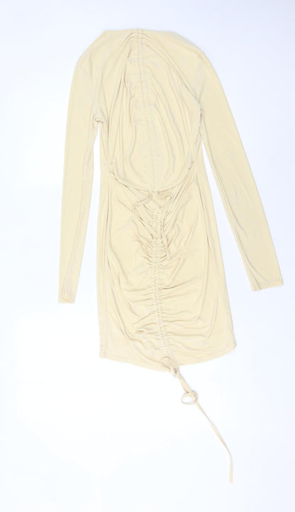 Missguided Women's Beige Long Sleeve Bodycon Dress Size 8