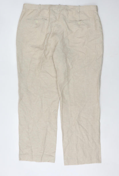 Perry Ellis Beige Men's Linen Trousers 38 Classic Fit