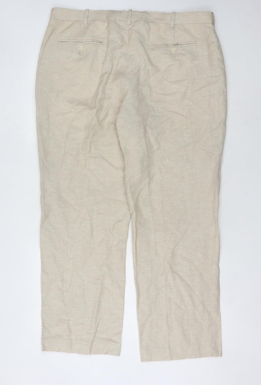 Perry Ellis Beige Men's Linen Trousers 38 Classic Fit