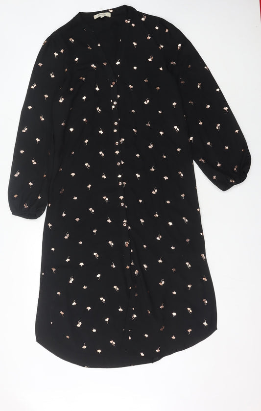 Oasis Women's Black Floral Shirt Dress Size 12