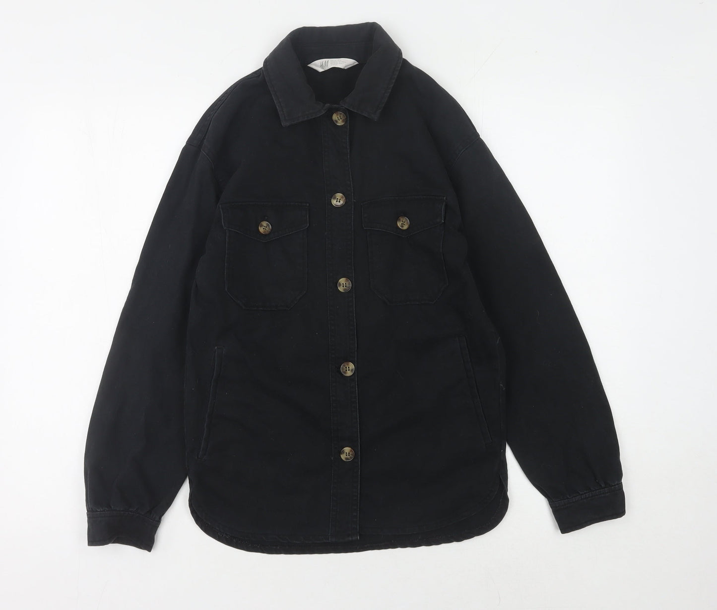 H&M Girls Black Button-Up Long Sleeve Shirt Size 10