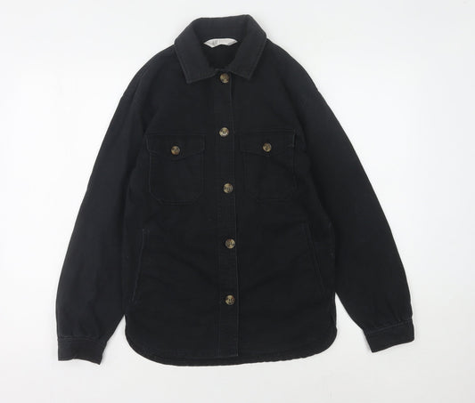 H&M Girls Black Button-Up Long Sleeve Shirt Size 10