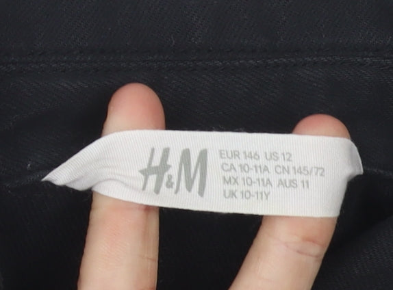 H&M Girls Black Button-Up Long Sleeve Shirt Size 10