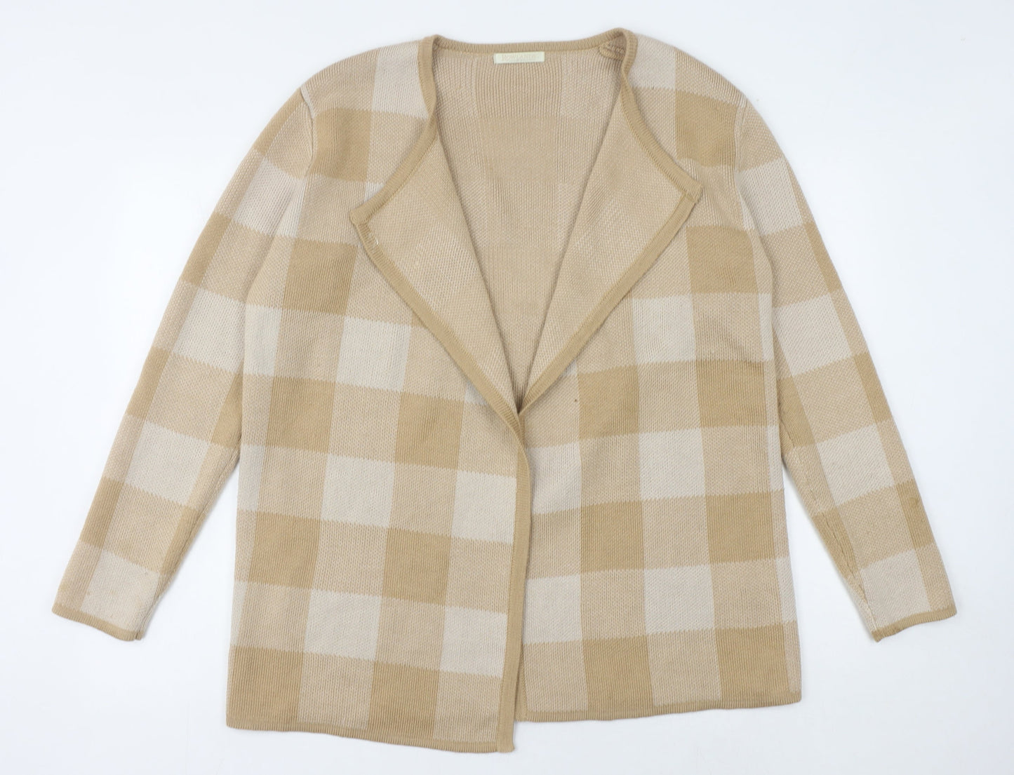Rowlands of Bath Women's Beige Check Open Front Cardigan M