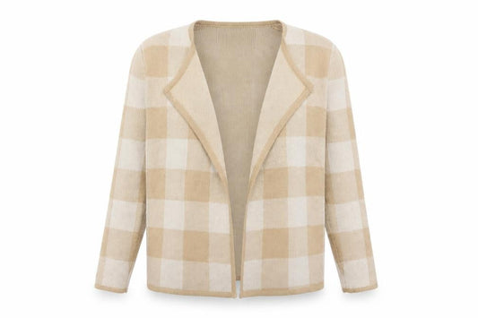 Rowlands of Bath Women's Beige Check Open Front Cardigan M