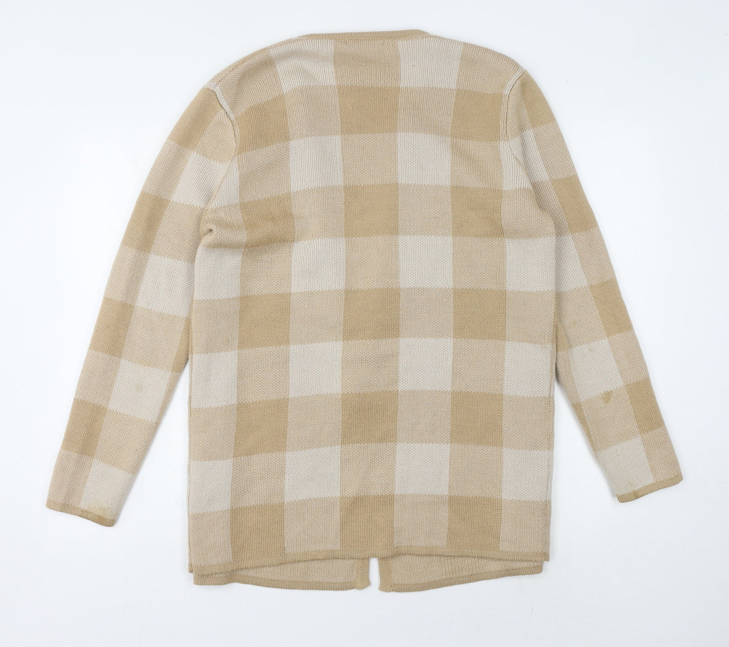 Rowlands of Bath Women's Beige Check Open Front Cardigan M
