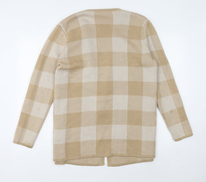 Rowlands of Bath Women's Beige Check Open Front Cardigan M