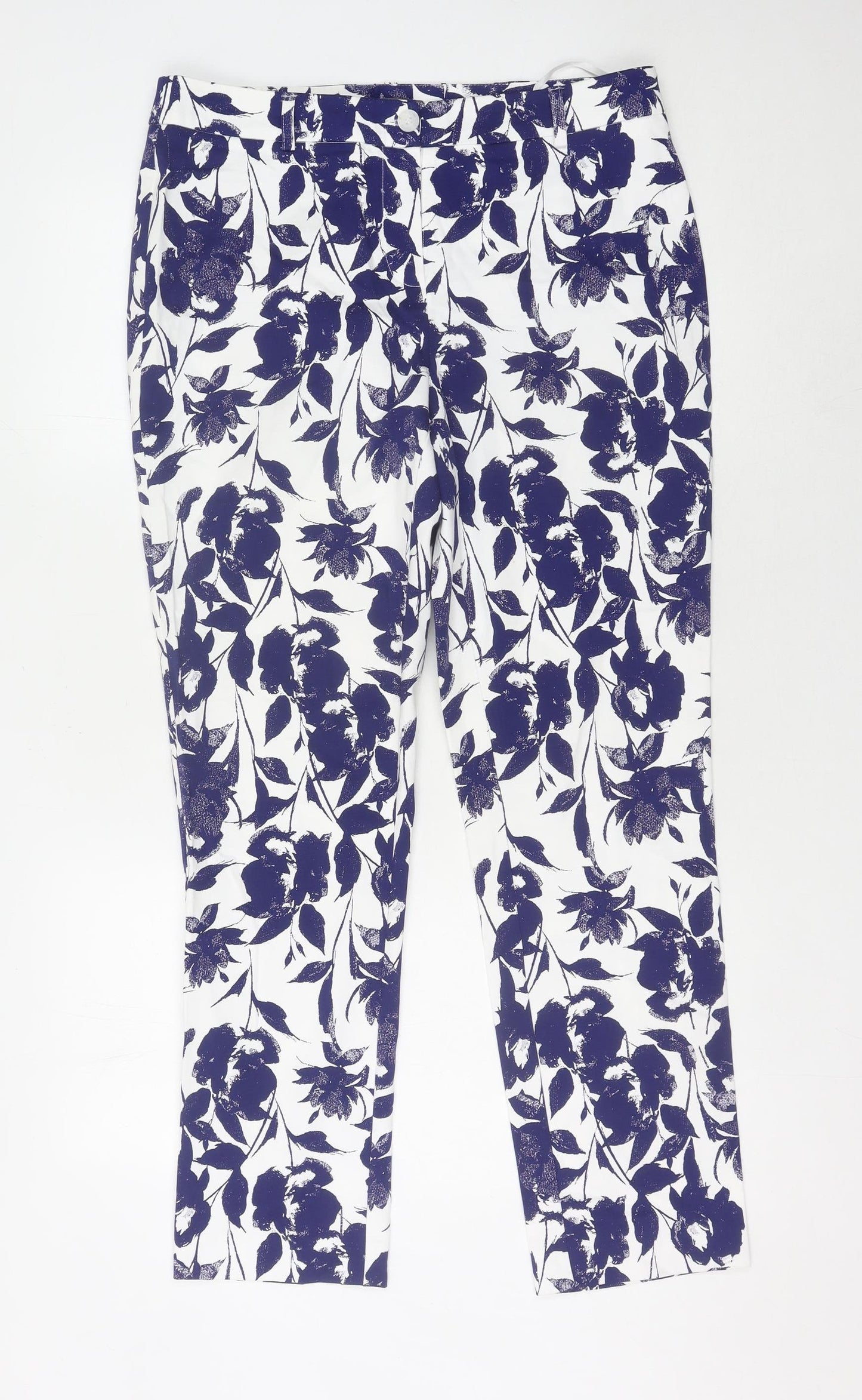 Laura Ashley Women's White Floral Trousers Size 12