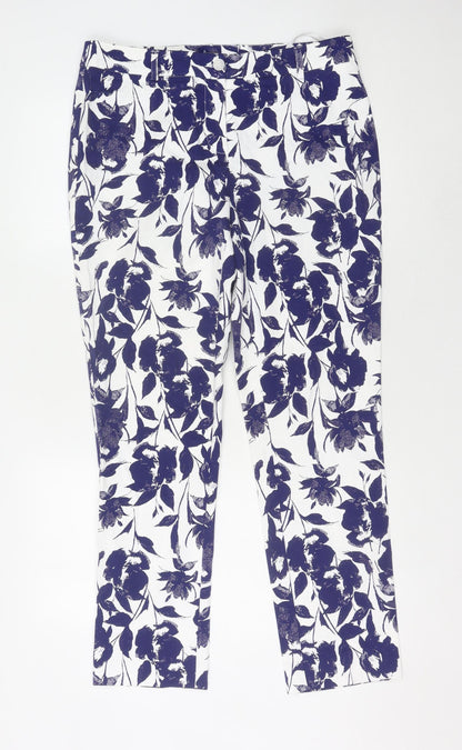 Laura Ashley Women's White Floral Trousers Size 12