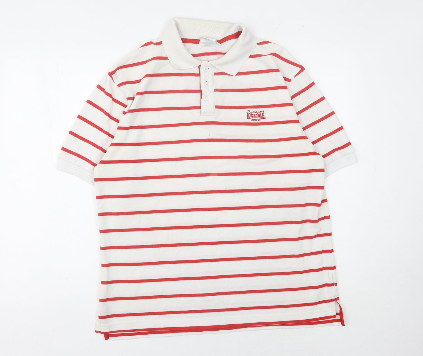 Lonsdale Men's Red Striped Polo Shirt - Size L