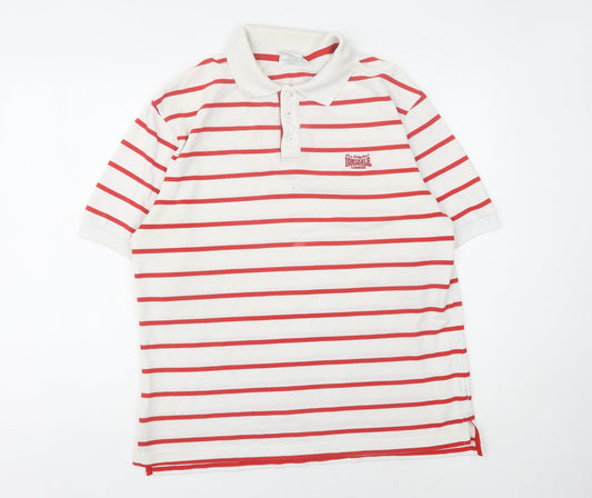 Lonsdale Men's Red Striped Polo Shirt - Size L
