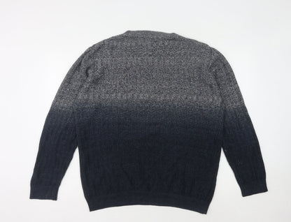 Next Men's Grey Pullover L Cotton Chunky Knit Jumper