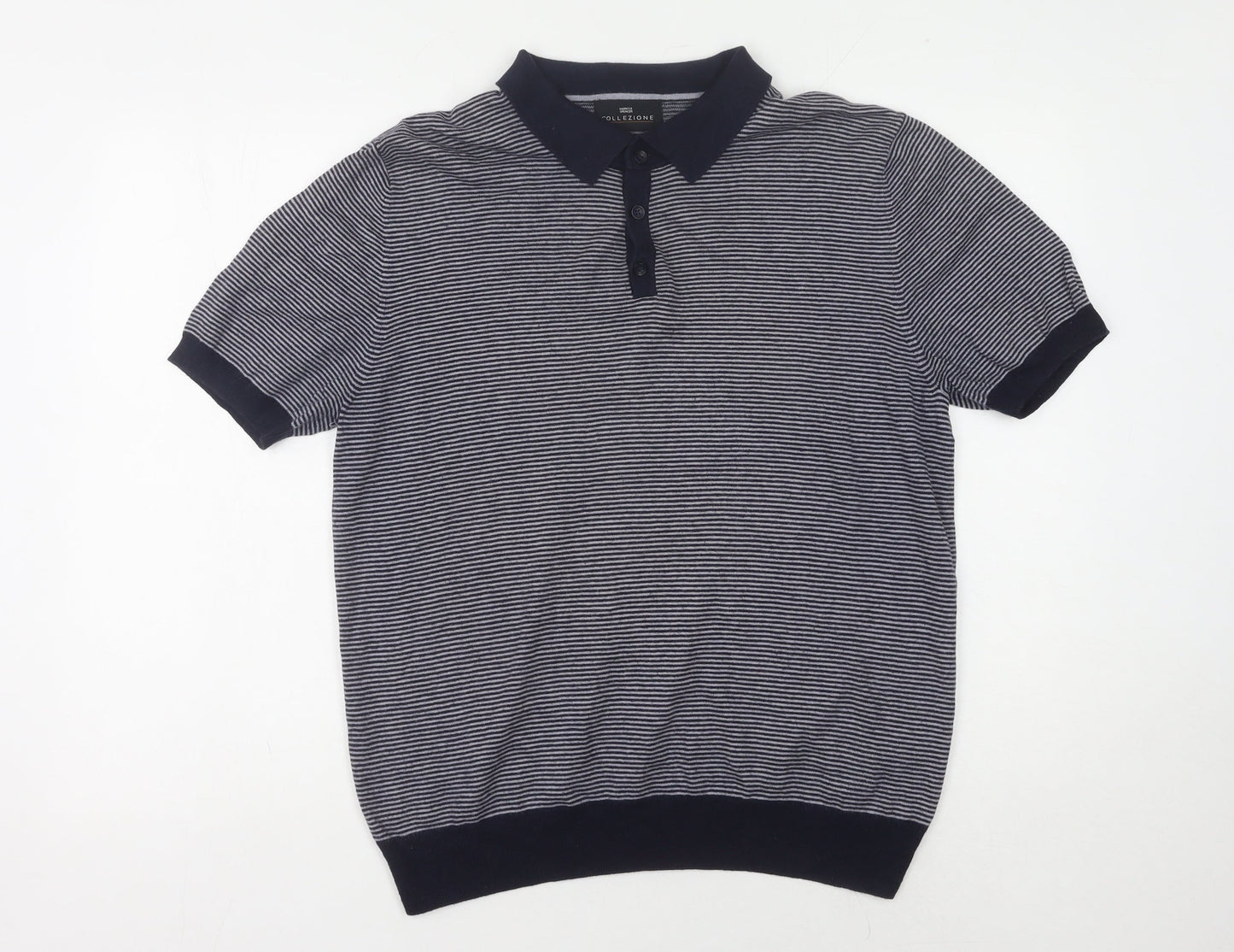 Marks and Spencer Men's Blue Striped Polo, Medium