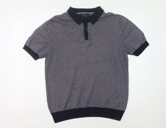 Marks and Spencer Men's Blue Striped Polo, Medium