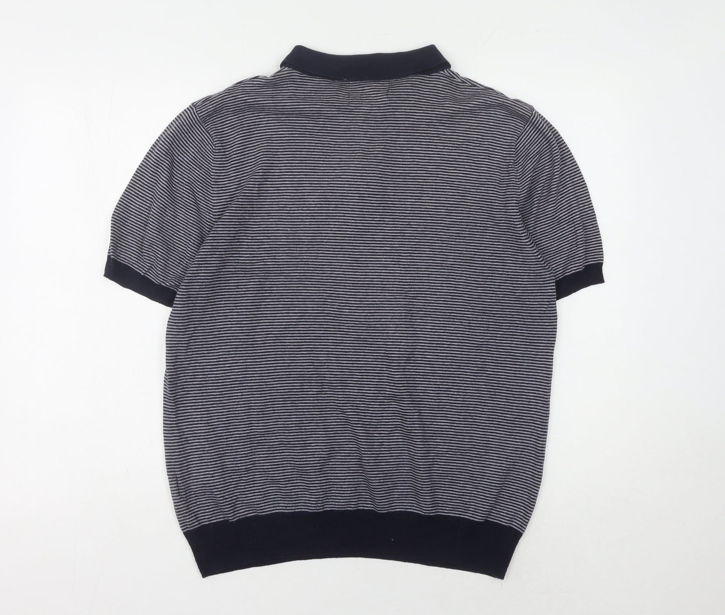 Marks and Spencer Men's Blue Striped Polo, Medium