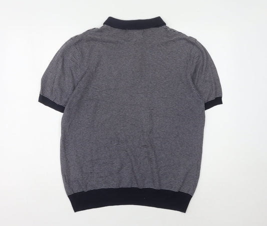 Marks and Spencer Men's Blue Striped Polo, Medium