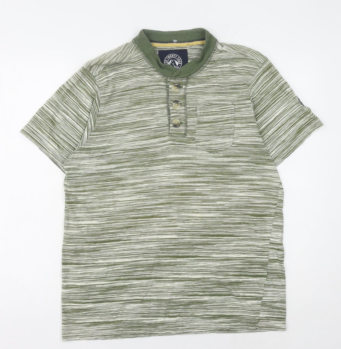 Tog Twenty Four Men's Green Striped Henley T-Shirt M