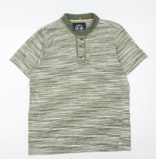 Tog Twenty Four Men's Green Striped Henley T-Shirt M