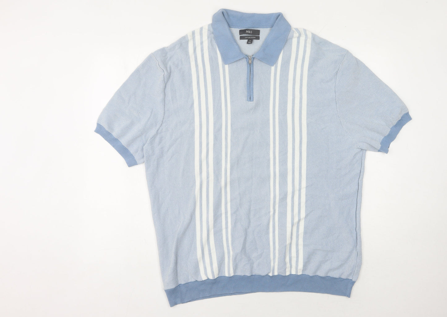 Marks and Spencer Men's Blue 2XL Striped Polo
