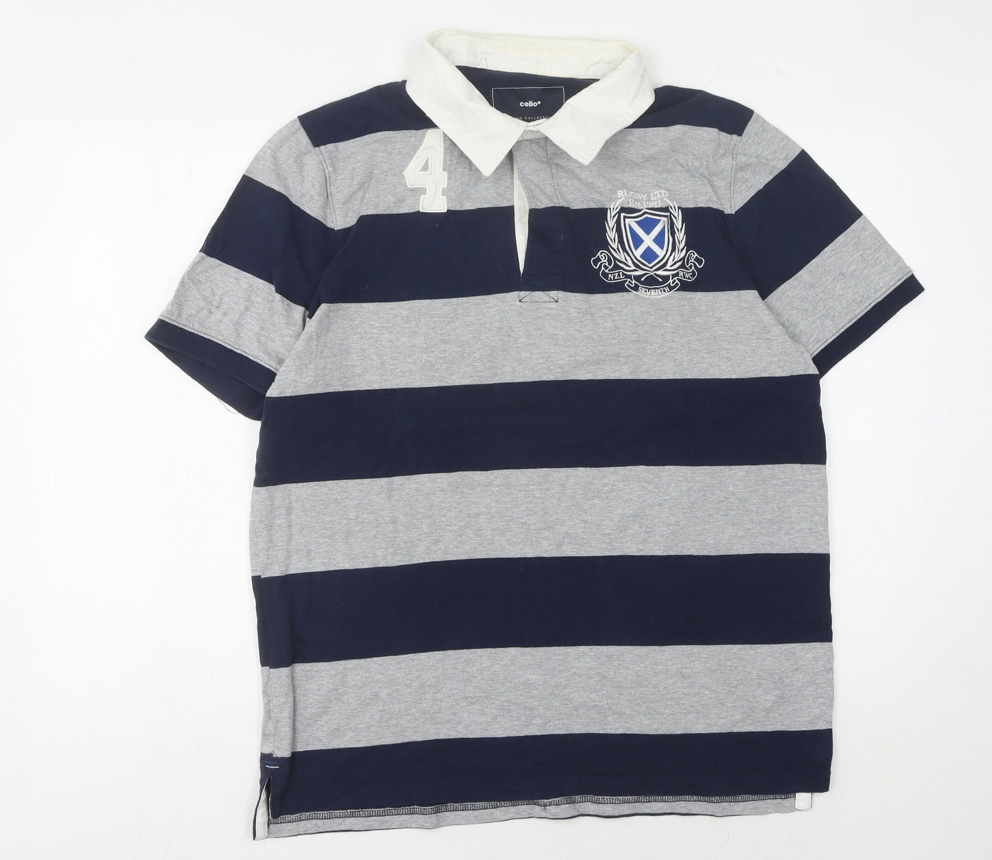 Celio Men's XL Blue Striped Polo Shirt - Casual Style