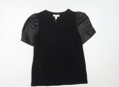 Nine West Women's Black Puff Sleeve Top, M, Casual Elegance