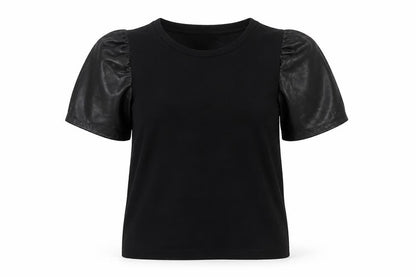 Front view of Nine West Women's Black Puff Sleeve Top, M, Casual Elegance
