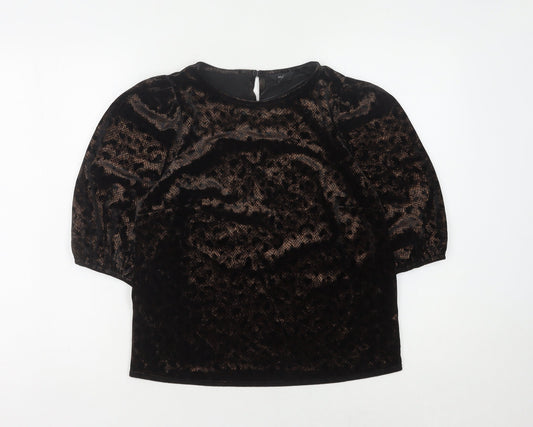 M&Co Women's Black Velour Jersey Top UK 8