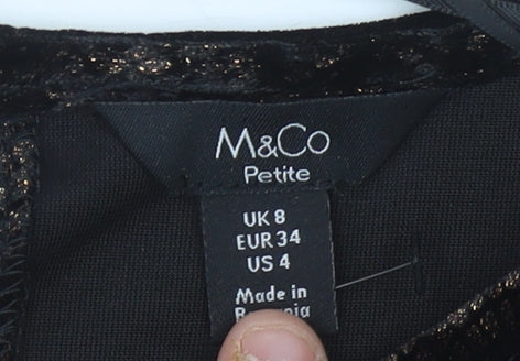Womens UK Size 8 M&Co Black Jersey Blouse